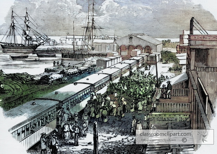 departure for panama historical colorized illustration