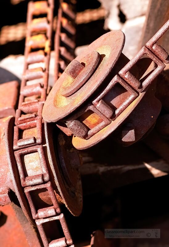 Detailed close up of rusted mechanical parts and gears