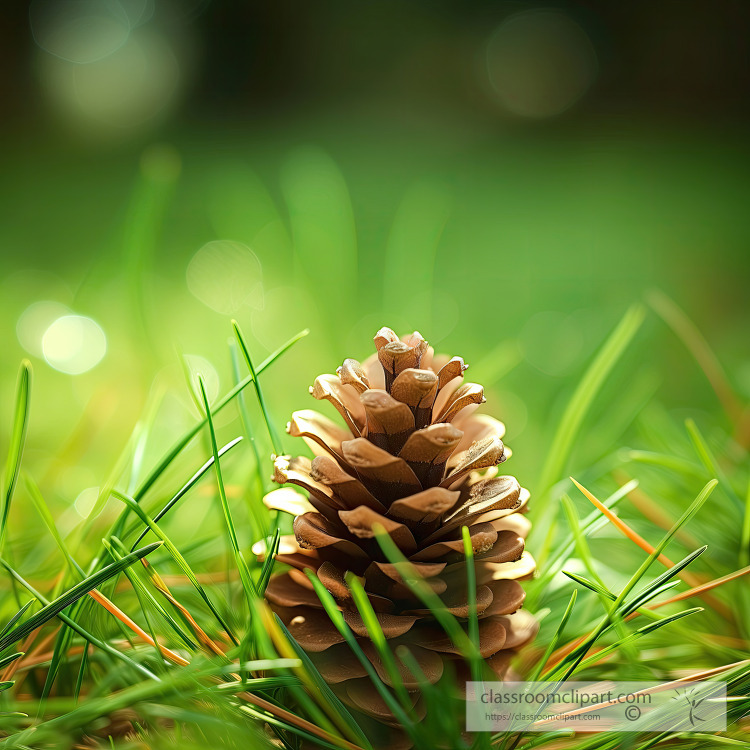 Detailed macro shot of a pine cone in a lush green forest