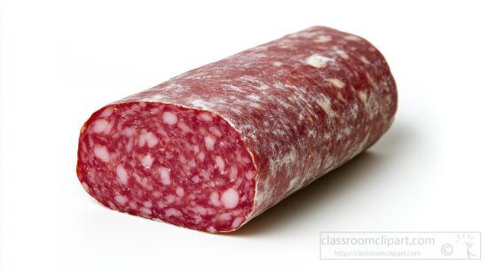 detailed view of a salami slice with a smooth outer casing