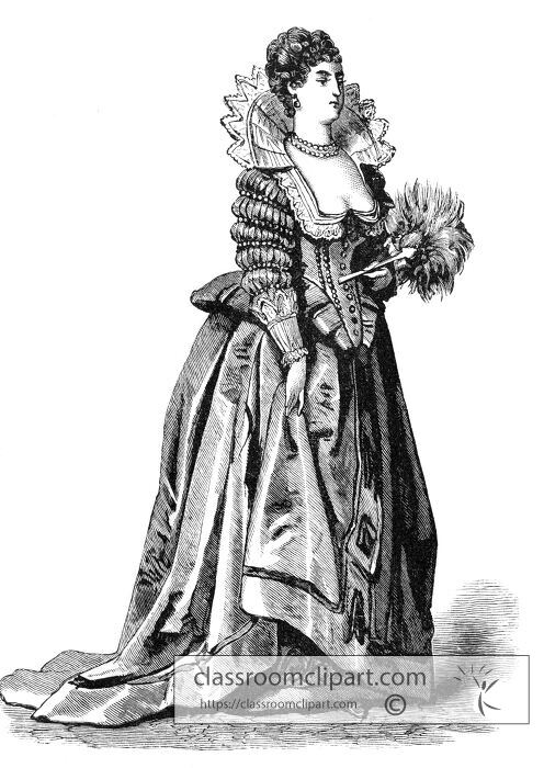 elegant Victorian woman with a feathered fan and ornate dress