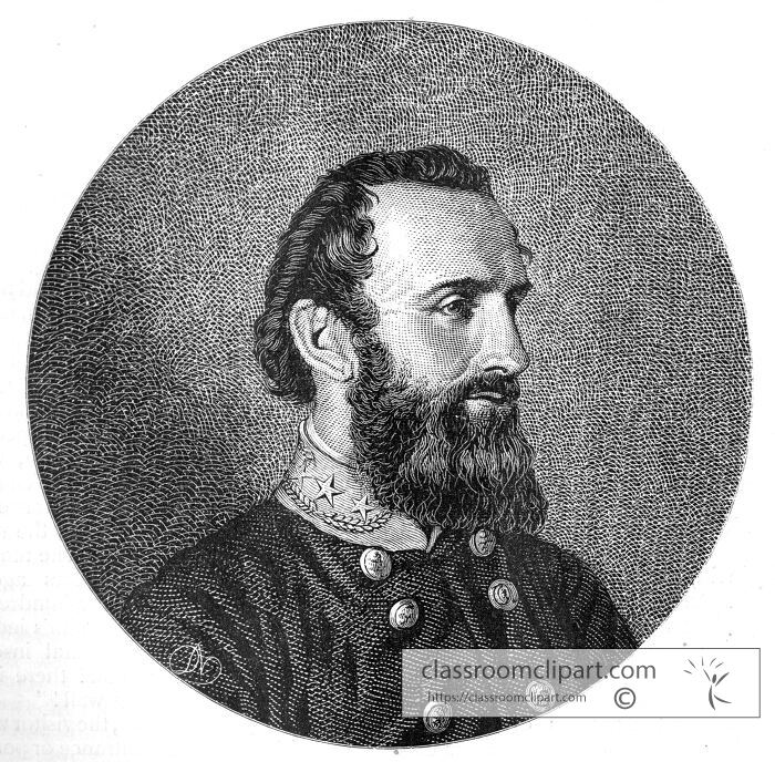Etching of a Stonewall Jackson bearded man in profile wearing a 