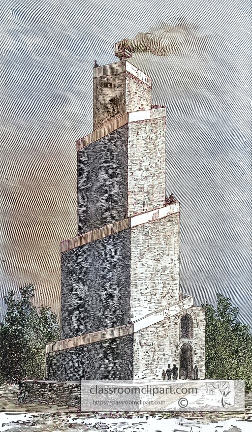 Fire Tower of Atech-Gar at Firouz-Abad colorized historical illu