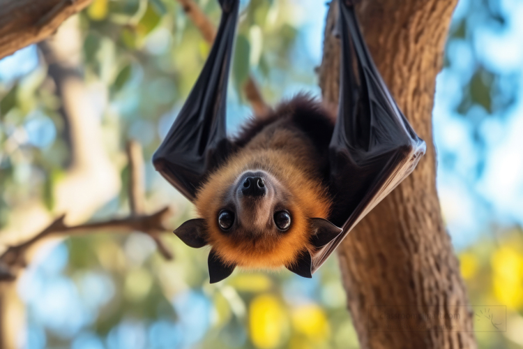 Flying Fox bat hanging from tree