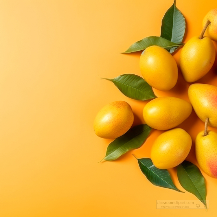 fresh mangoes on yellow background