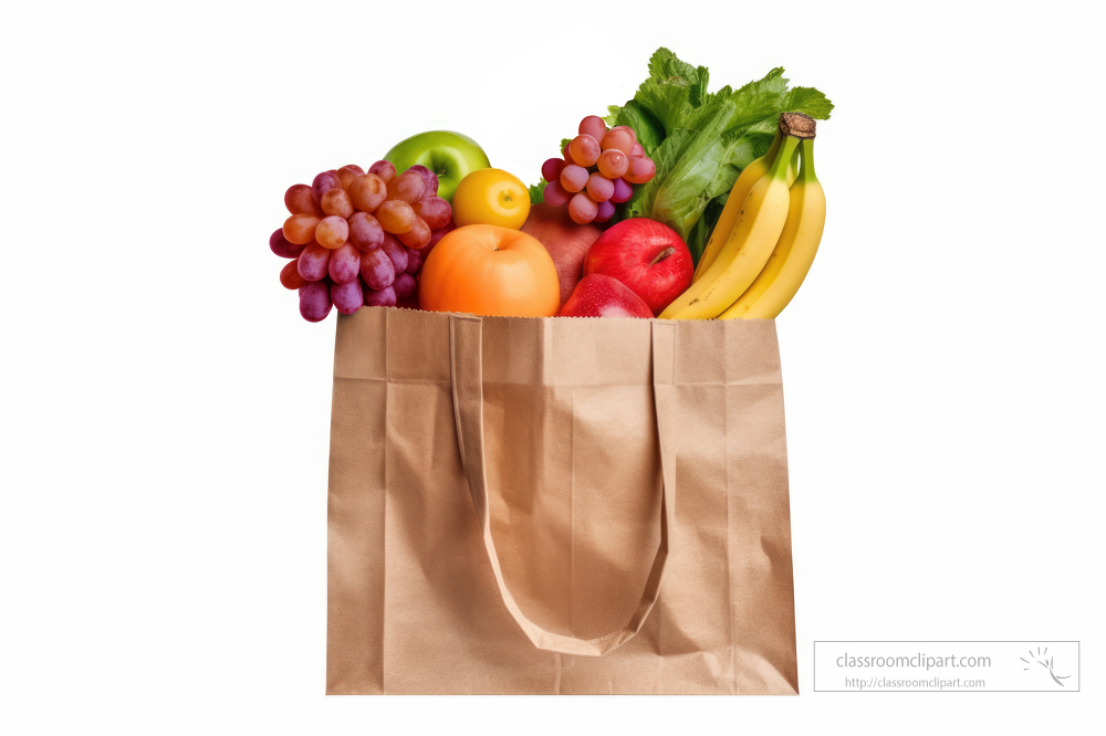 fresh vegetables and fruit in a brown grocery bag