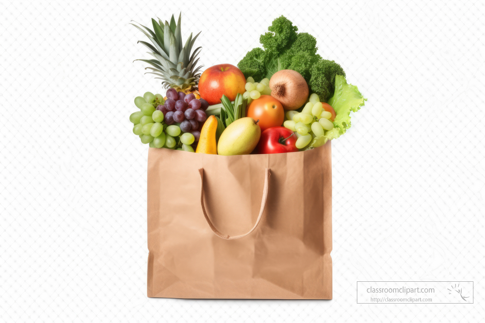 fresh vegetables and fruit in a brown paper bag