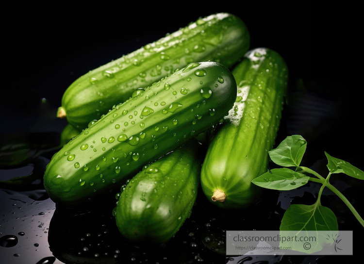 fresh Whole cucumbers with visible water beads on them