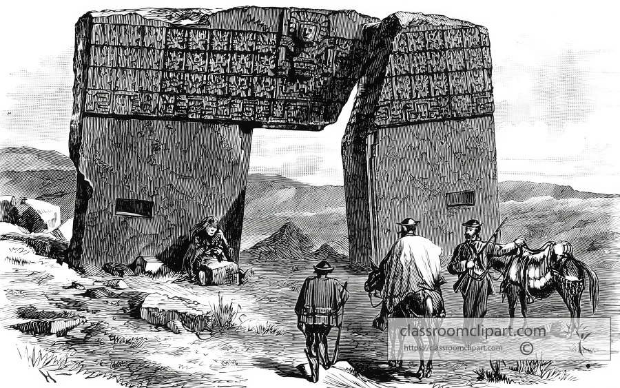 front view of monolithic doorway historical illustration