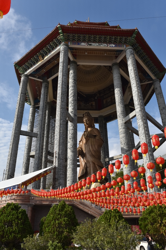 gazebo with red lanterns giant standing buddha statue penang mal