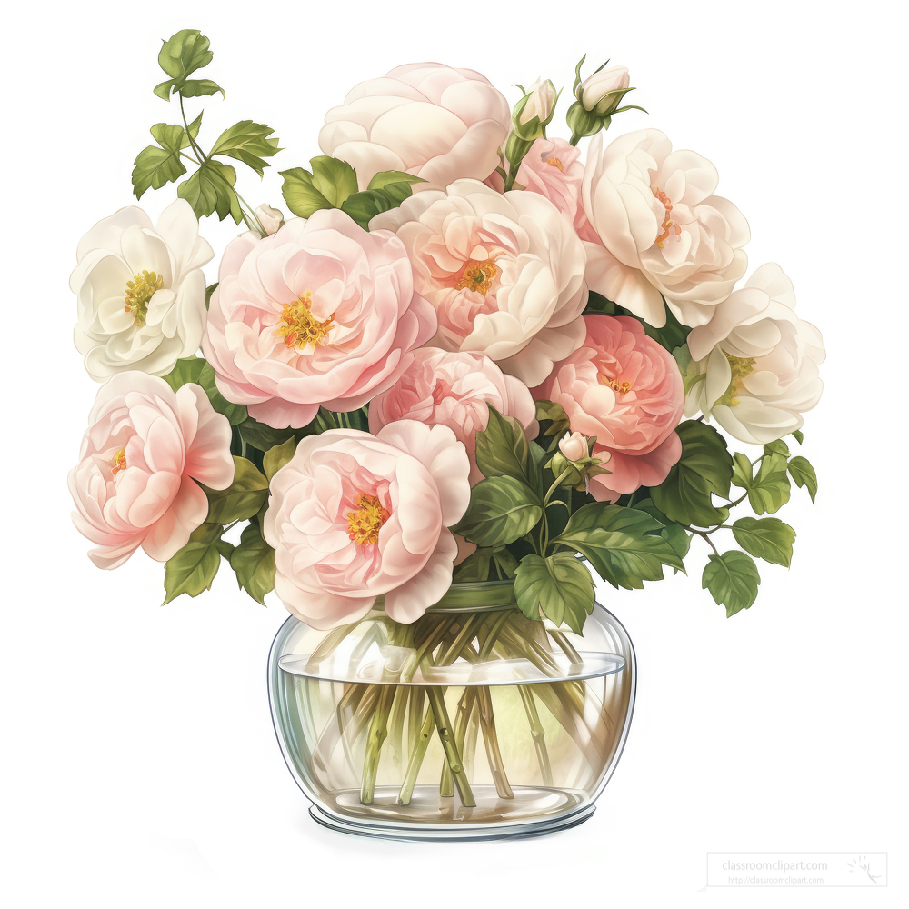 glass vase of garden roses