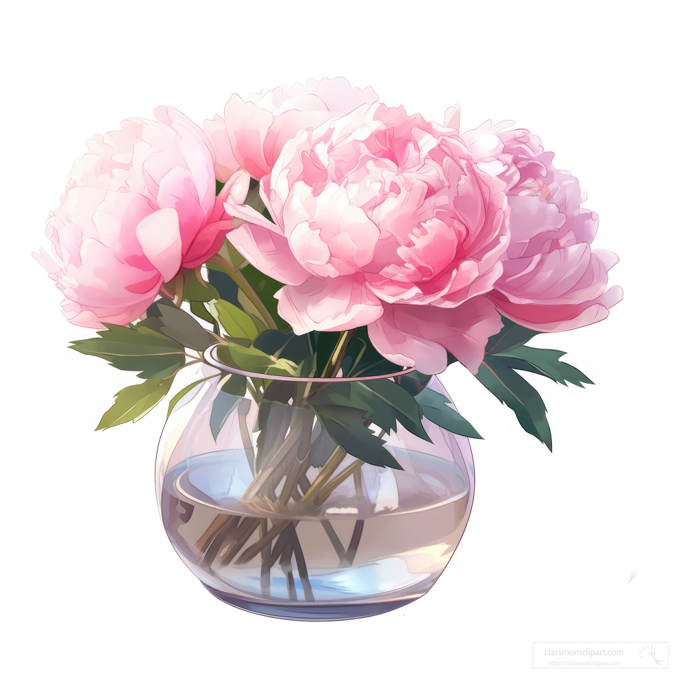 glass vase of pink peonies