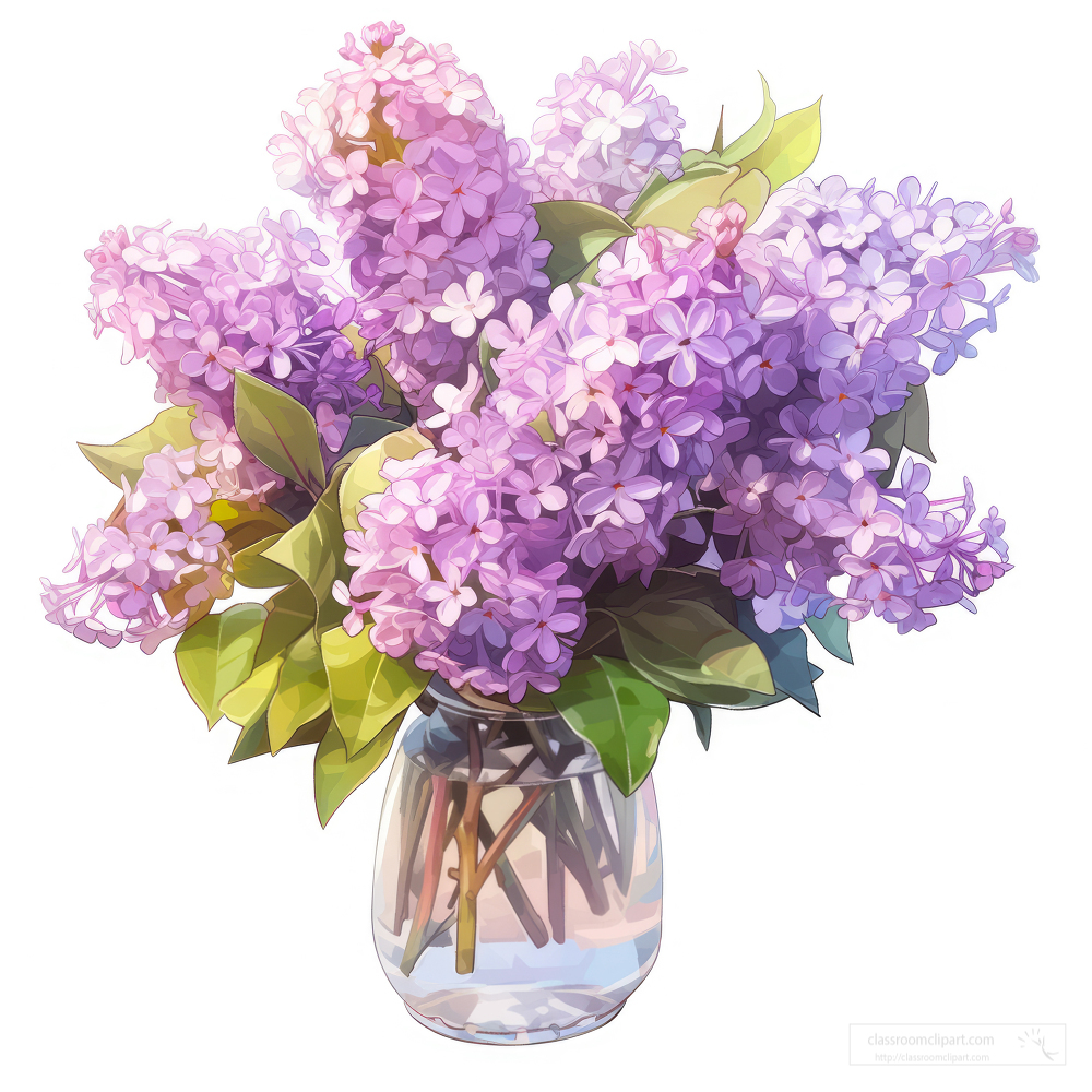 glass vase of purple lilacs