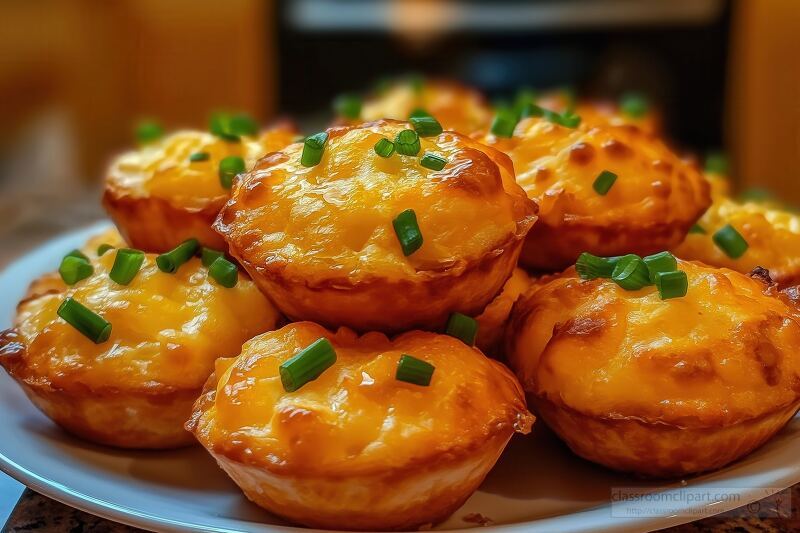 Golden Brown Cheesy Muffins Topped With Green Onions