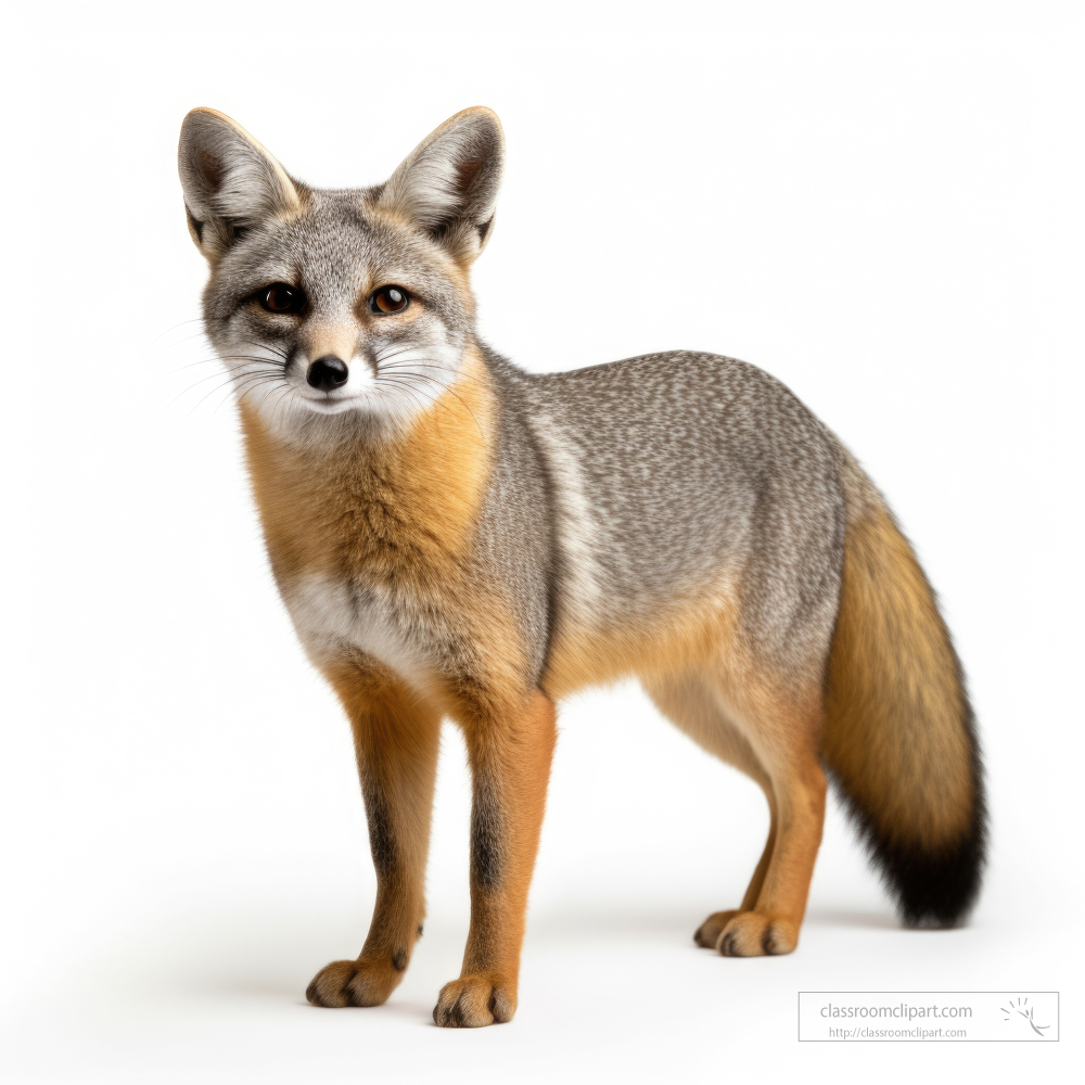 Gray fox side view isolated on white background
