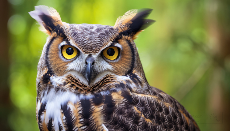 great horned owl shows tufted horns of feathers on its head