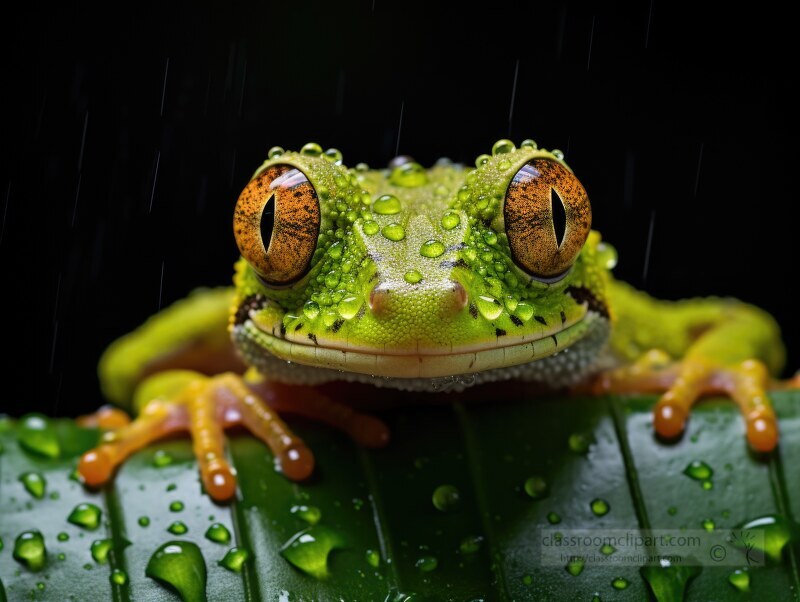green frog clinging a leaf