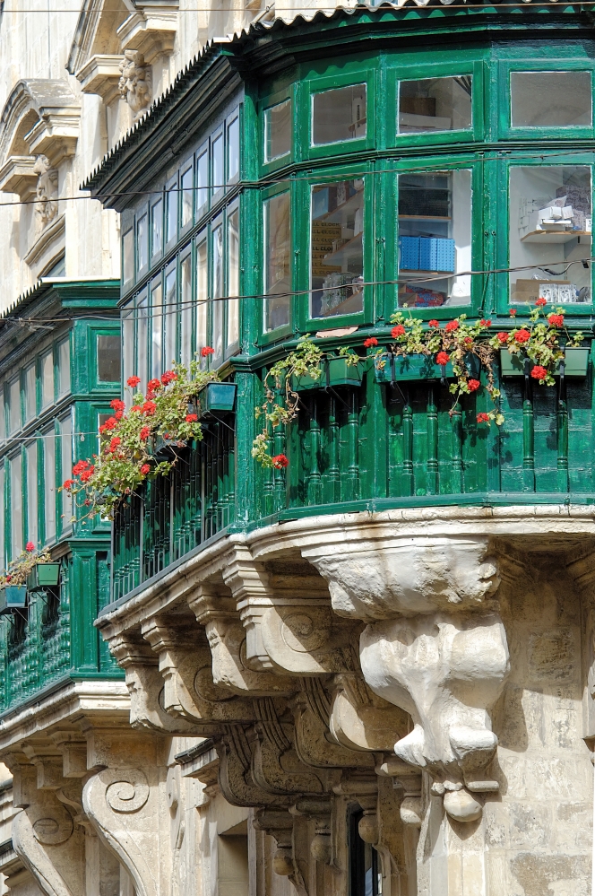 Green Wooden Window details in Valletta Malta