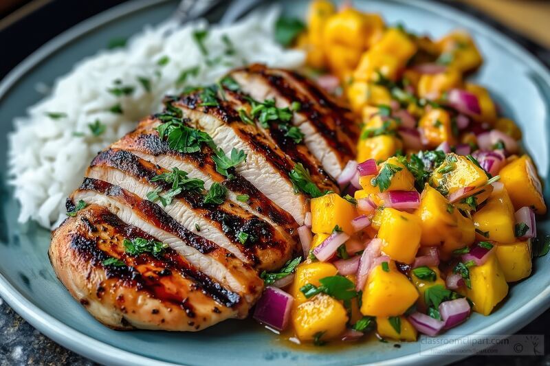 Grilled Chicken With Mango Salsa and Rice for a Fresh Meal