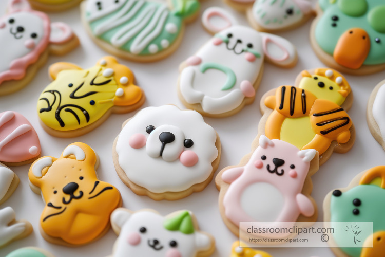 hand decorated animal shaped cookies with intricate icing