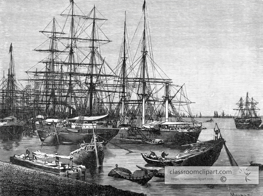 harbor of calcutta india historical illustration