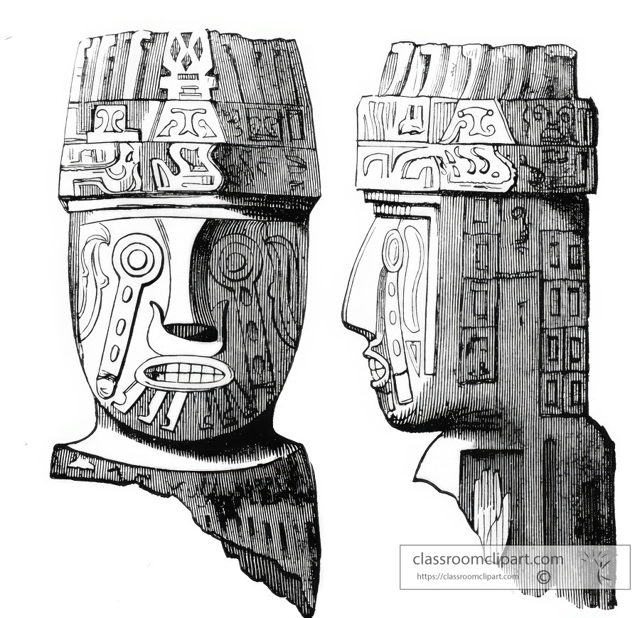 head of peruvian statue historical illustration