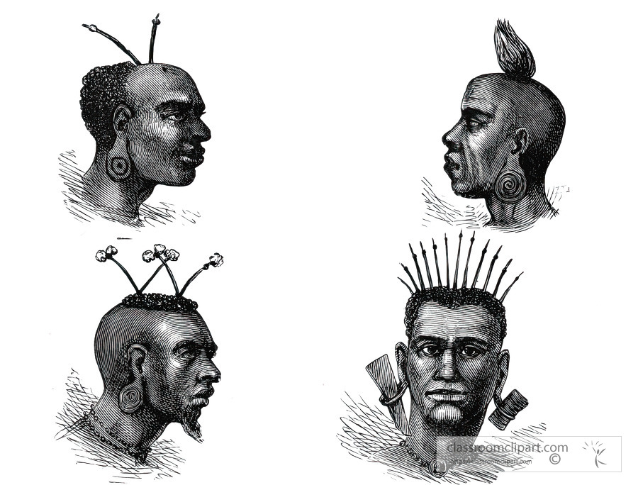 heads with distended ears historical illustration africa