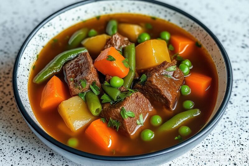 Hearty Beef Stew With Vegetables in Rich Broth