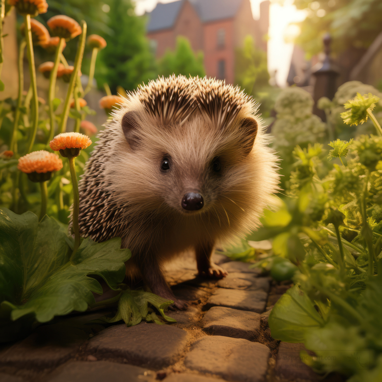 hedgehog walking in a garden parth