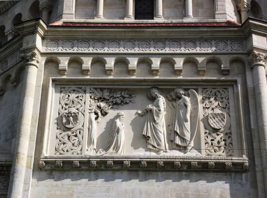 high relief carving on the exterior of the Church of St Francis 