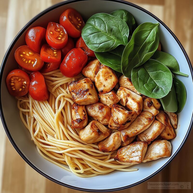 Homemade Spaghetti With Marinated Chicken and Vegetables