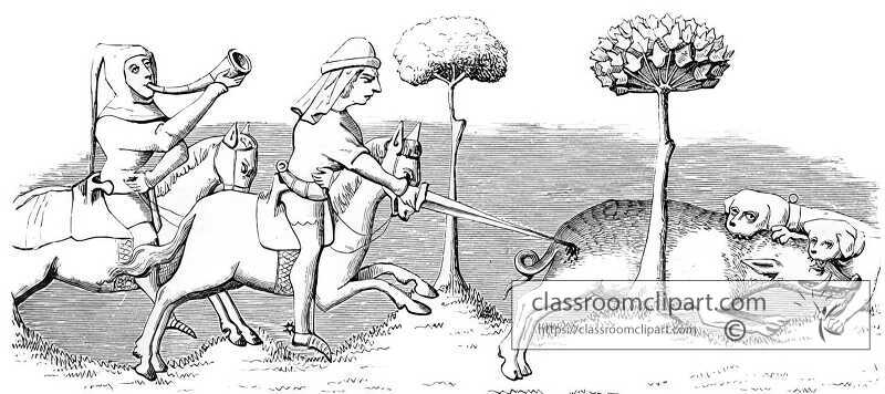 how the wild boar is hunted during the middle ages illustration