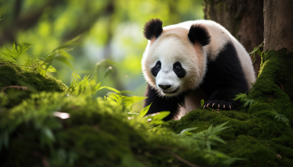 hungry giant panda bin forest in china