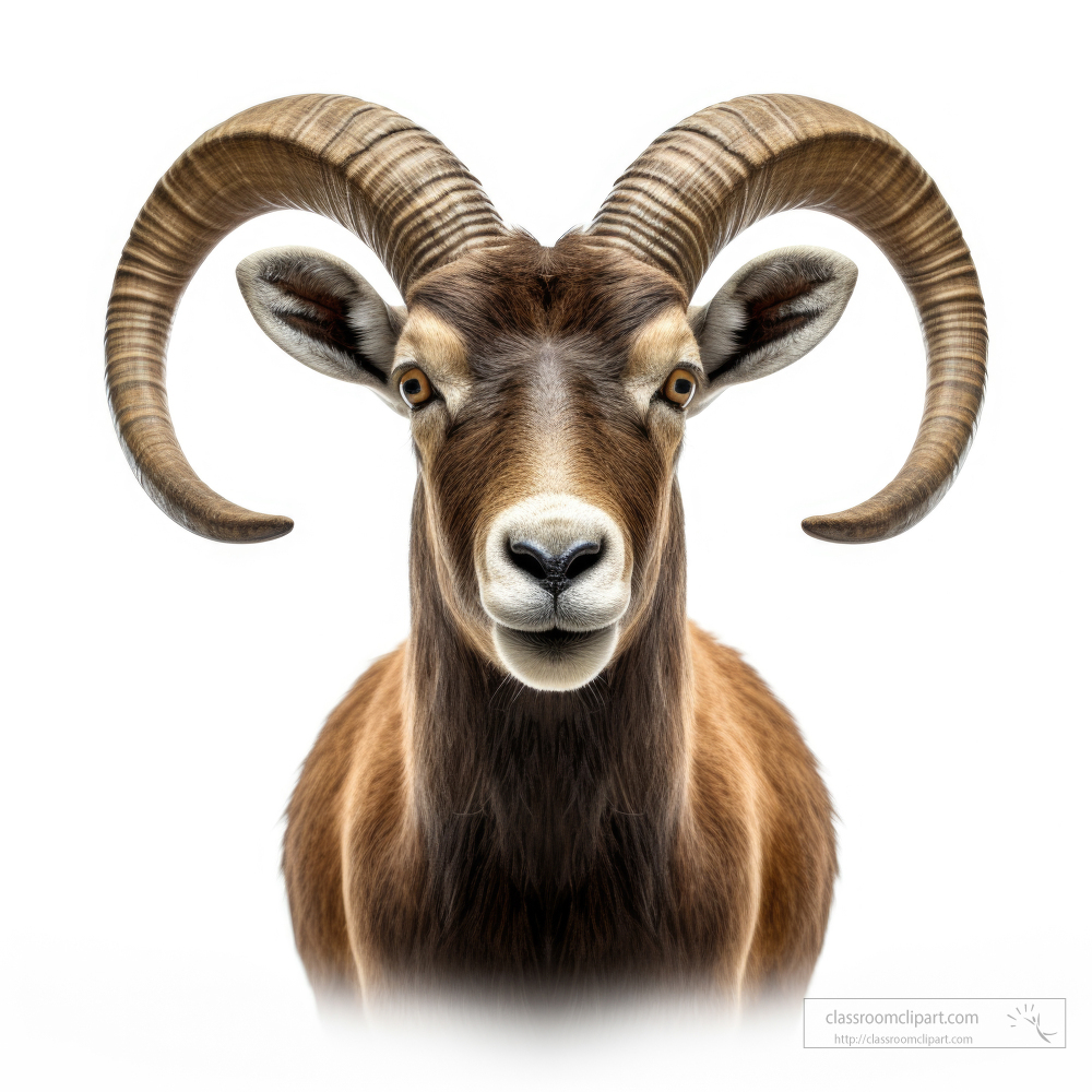 Ibex closeup front view isolated on white background