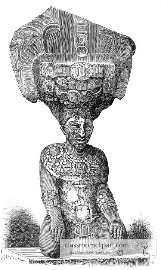 Idol in Temple mexico historic illustration