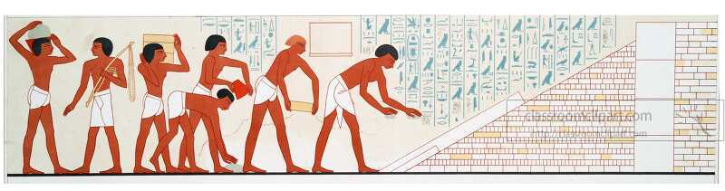 illustration of ancient egyptians building temples