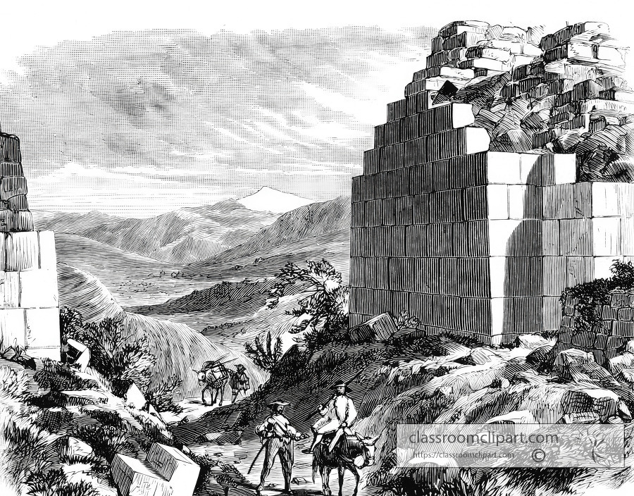 inca gateway and fortress in the andes historical illustration