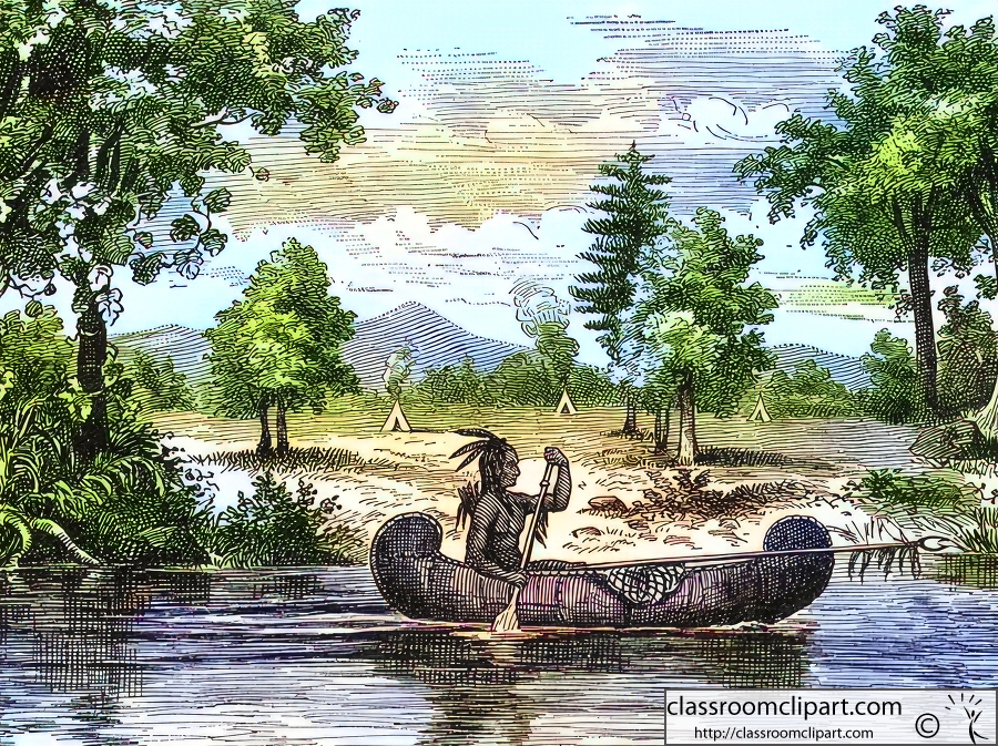 indian in a canoe during colonial times