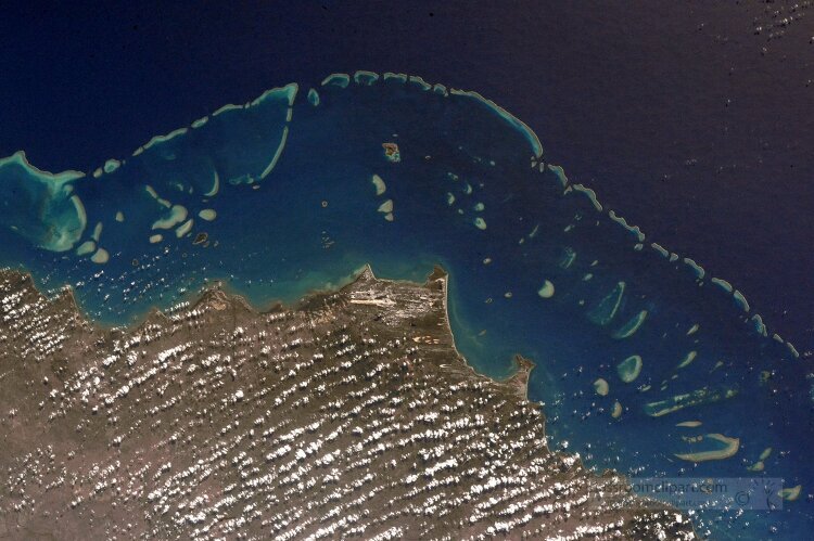 International Space Station view of watergreat barrier reef aust