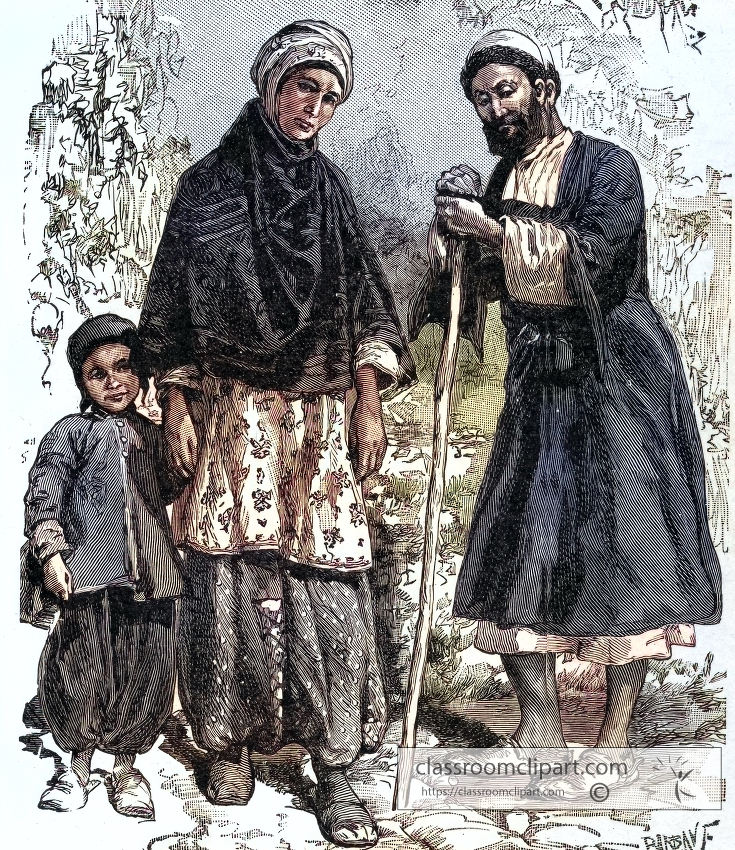 Iranian Family colorized historical illustration