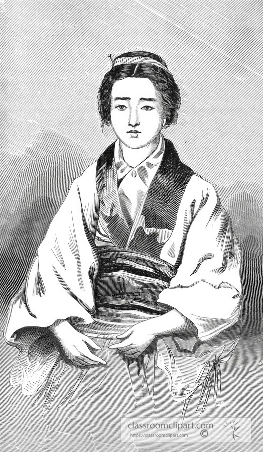 japanese girl in dress historical illustration