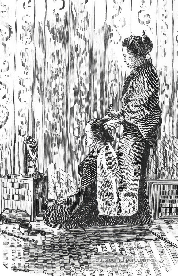 japanese ladies hair dresser historical illustration