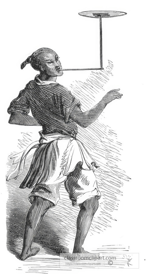 juggler spinning plate in japan historical illustration