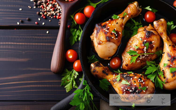 juicy chicken drumsticks with a spicy marinade and fresh herbs o