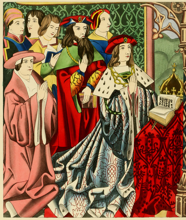 king henry the 6th and his court color illustration