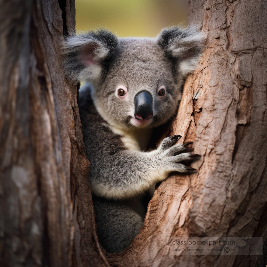 koala_bear_sits between two branches of a large tree