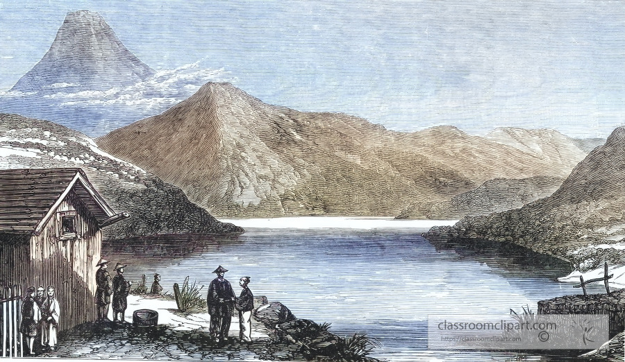 lake of hakone japan colorized historical illustration
