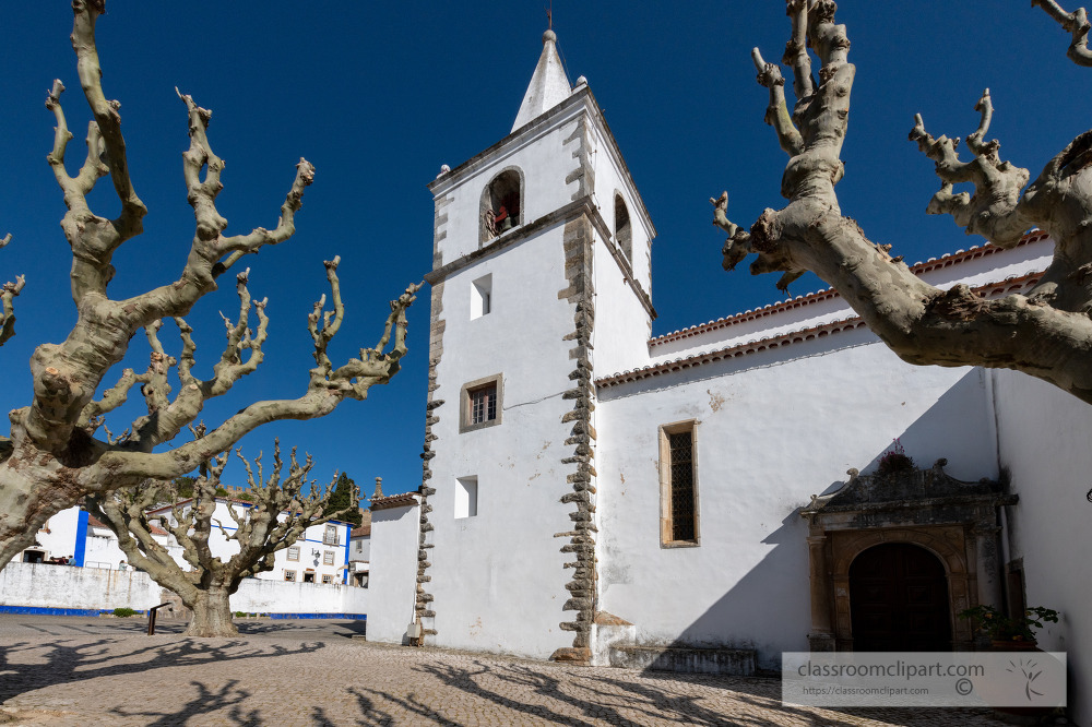 large trees in front of chuch obidos portugal