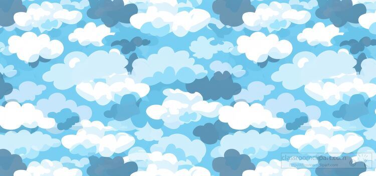 Light airy clouds in different sizes float across blue sky