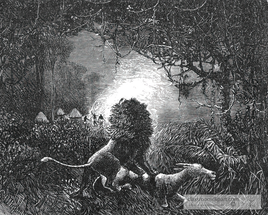 lion killing livinggtones donkey historical illustration africa